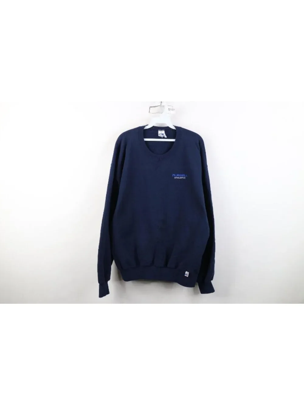 Vintage 90s Russell Athletic Mens XL Faded Spell Out Crewneck Sweatshirt Blue